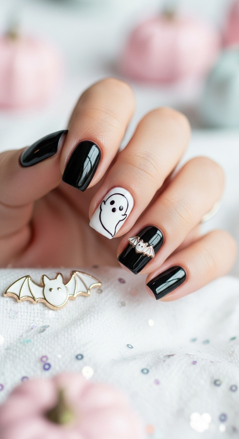 Cute ghost black Halloween nails Pinterest style