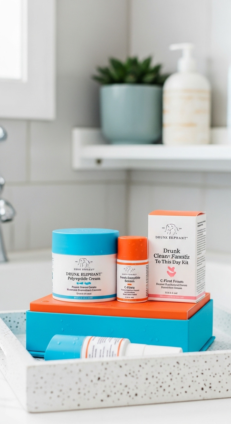 Drunk Elephant Resort To This Day Kit with Protini Polypeptide Cream and C-Firma Serum on white tray
