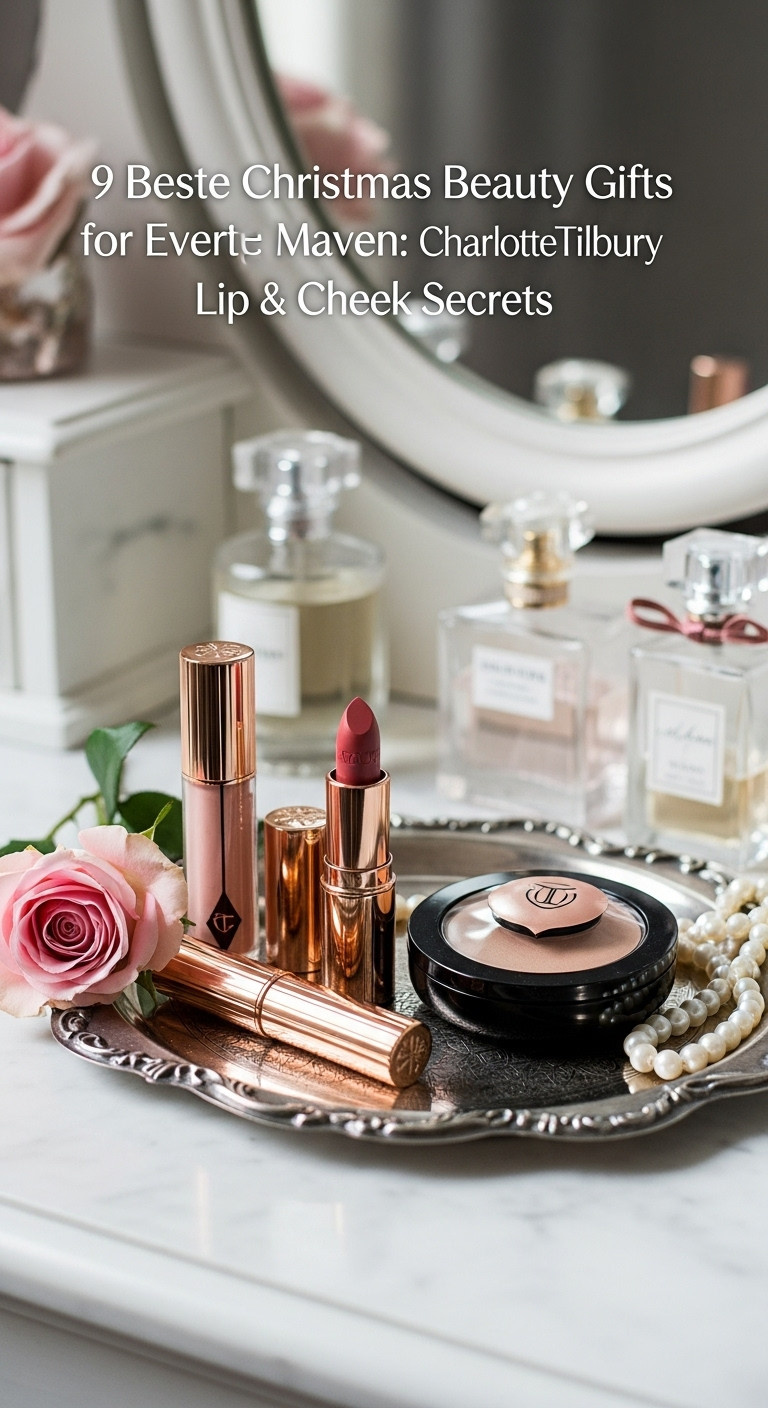 Luxurious Charlotte Tilbury Pillow Talk Lip and Cheek Secrets on a silver tray with a pink rose