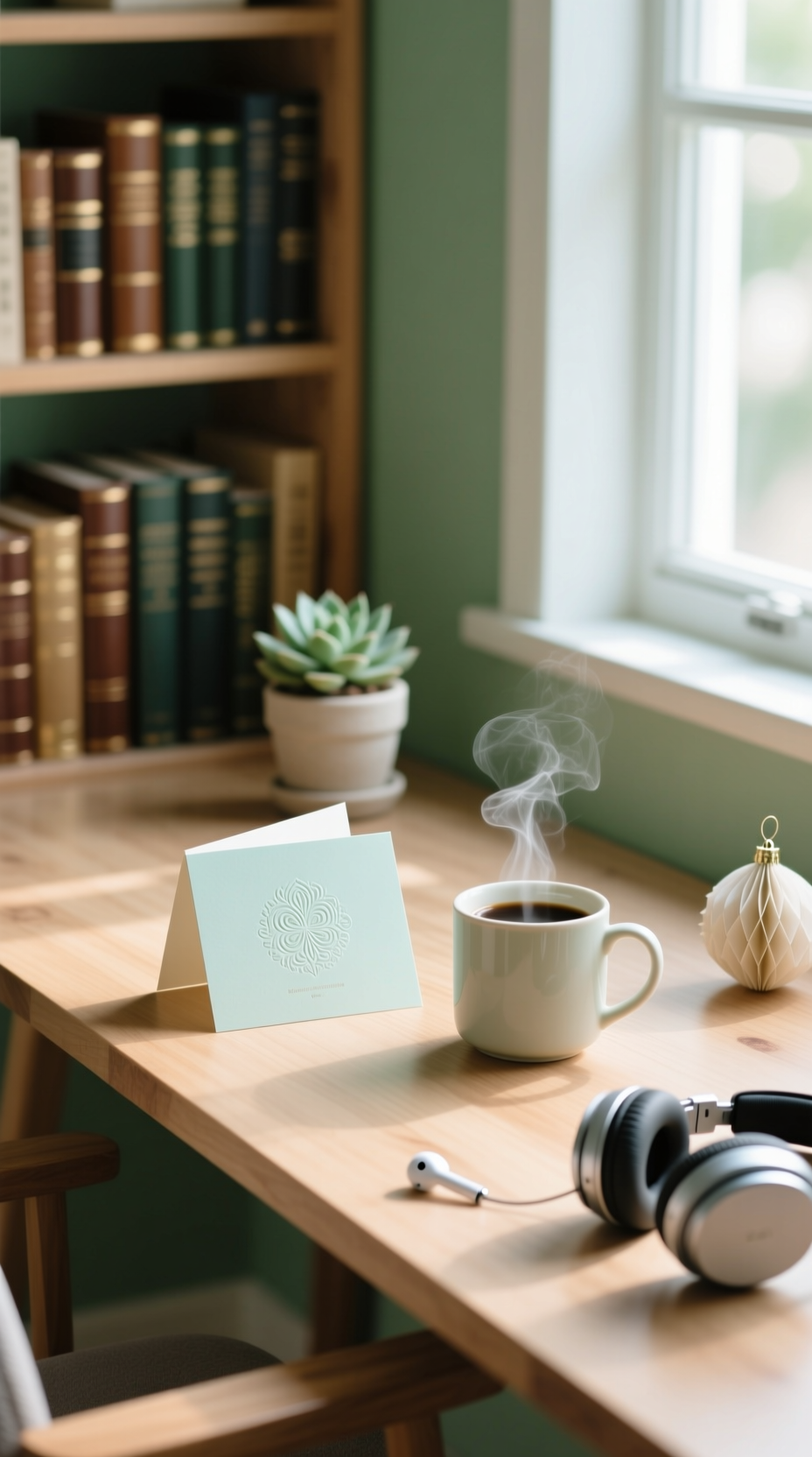 A festive holiday card and mug of hot cocoa with marshmallows rest on a chunky knit blanket for a cozy winter vibe.