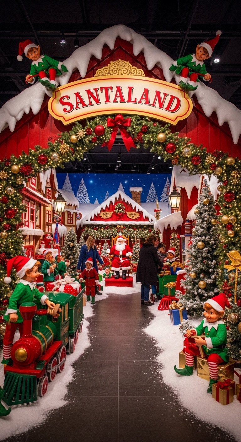 A house in Dyker Heights, Brooklyn, covered in an extravagant display of thousands of colorful Christmas lights and figures.