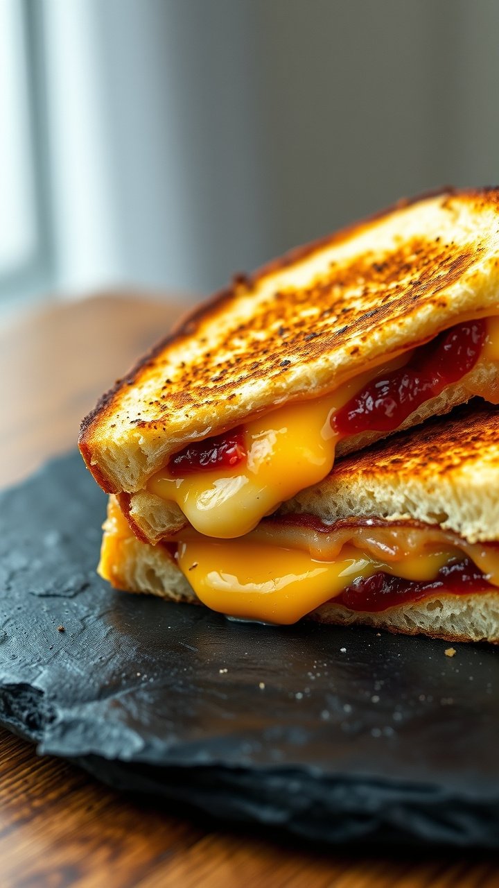 A perfect slice of creamy New York cheesecake with a glossy Christmas jam topping dripping down the side. Elegant dessert.