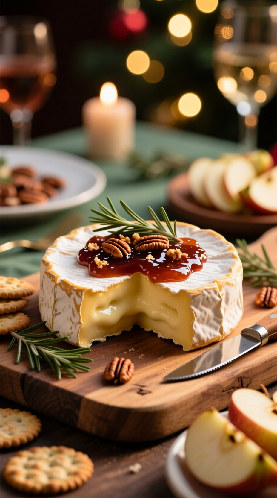 A sophisticated red holiday cocktail in a coupe glass, garnished with rosemary and cranberries for a festive celebration.