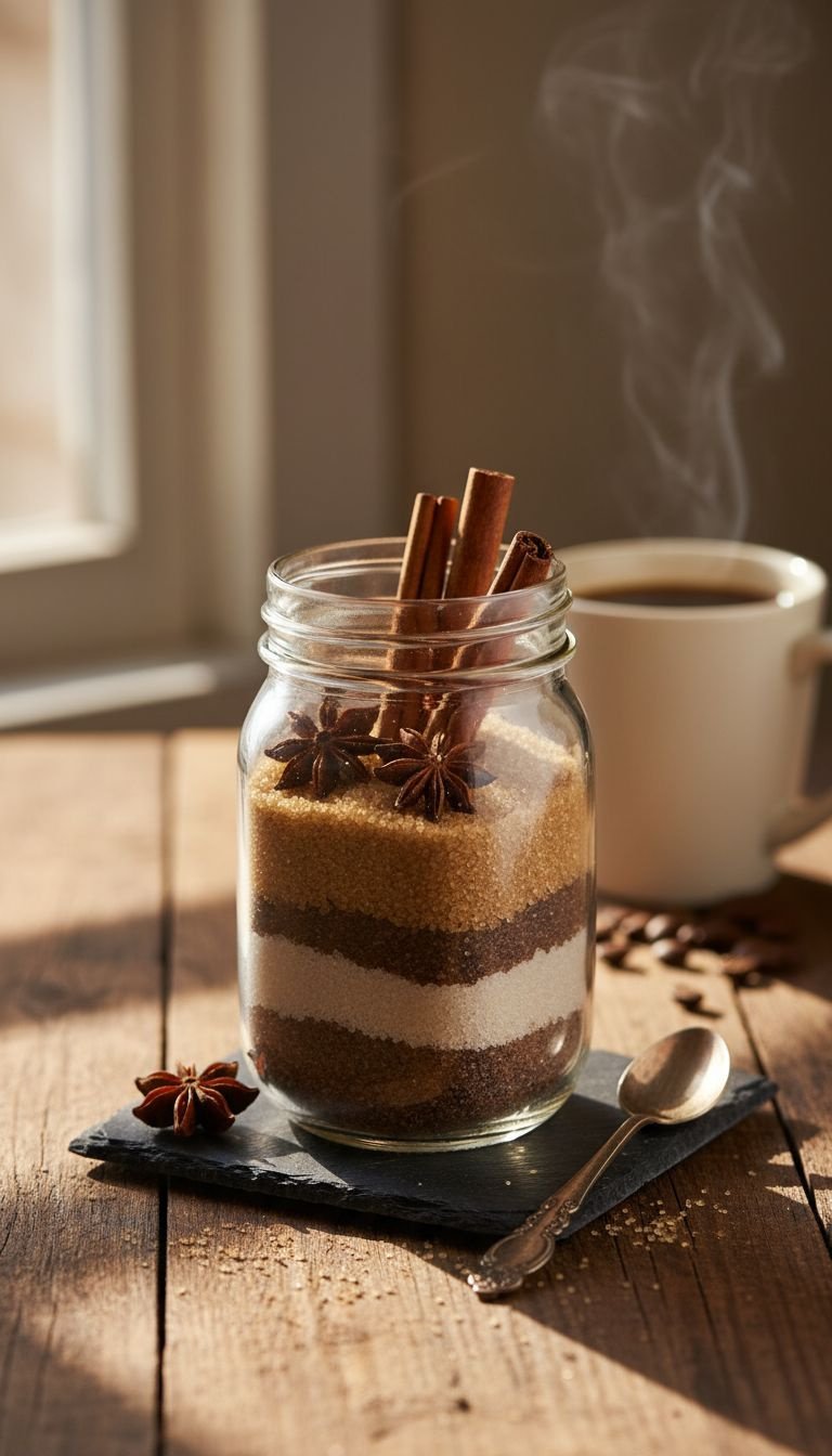 DIY movie night gift jar with popcorn kernels and candy, tied with vintage tickets on a cozy coffee table.