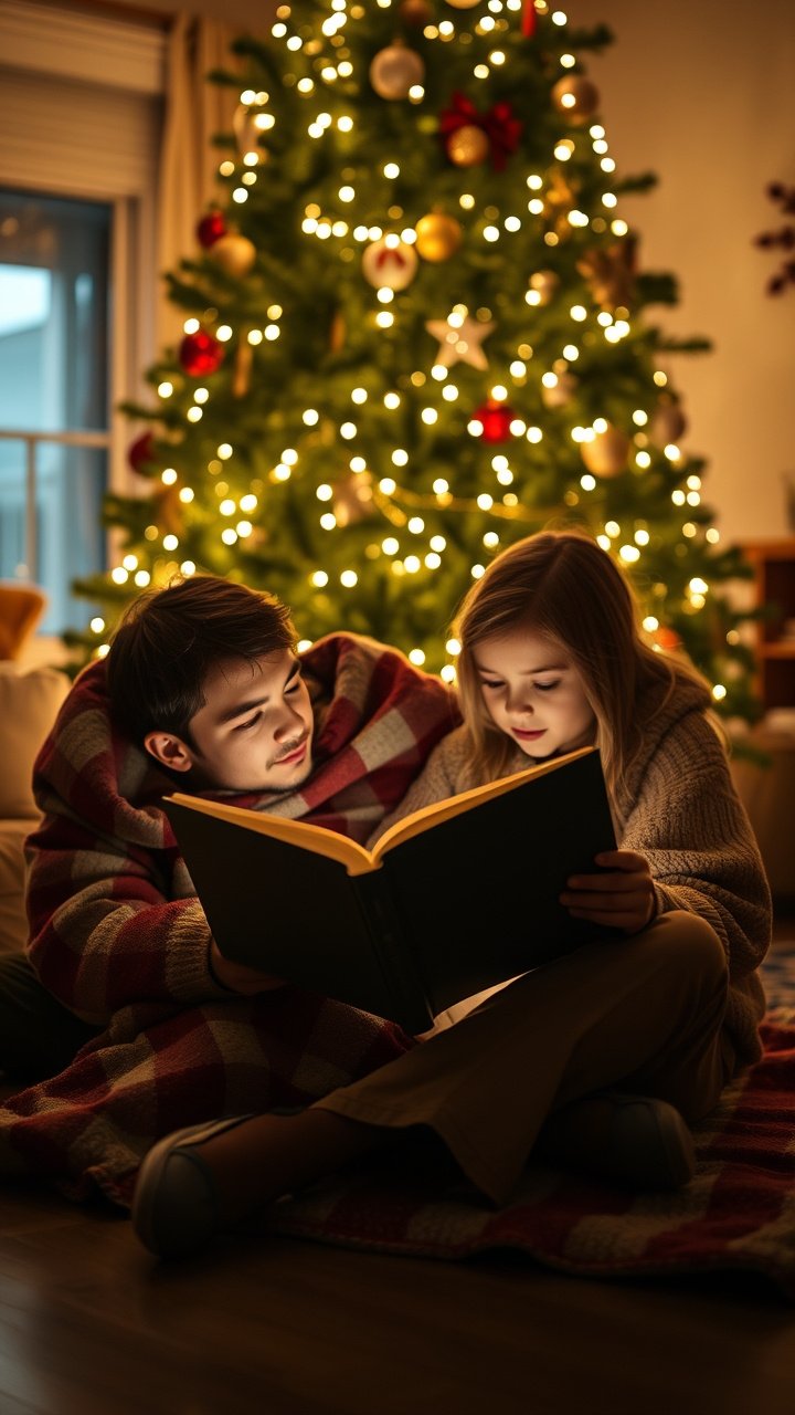 Festive hot chocolate bar on a marble countertop with a carafe of cocoa, mugs, and glass jars filled with various toppings.