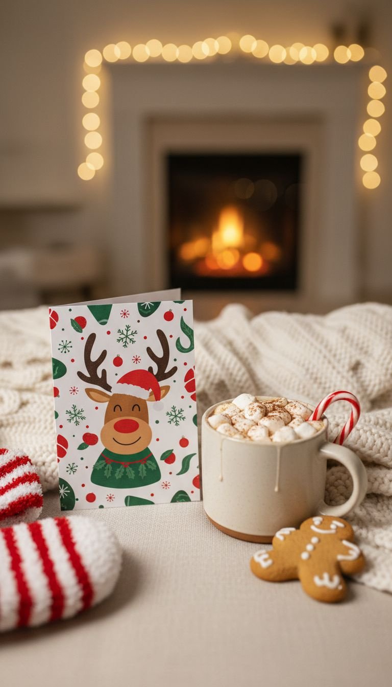 Flat lay of a new employee welcome kit with a branded notebook, succulent, and card on a modern white office desk.
