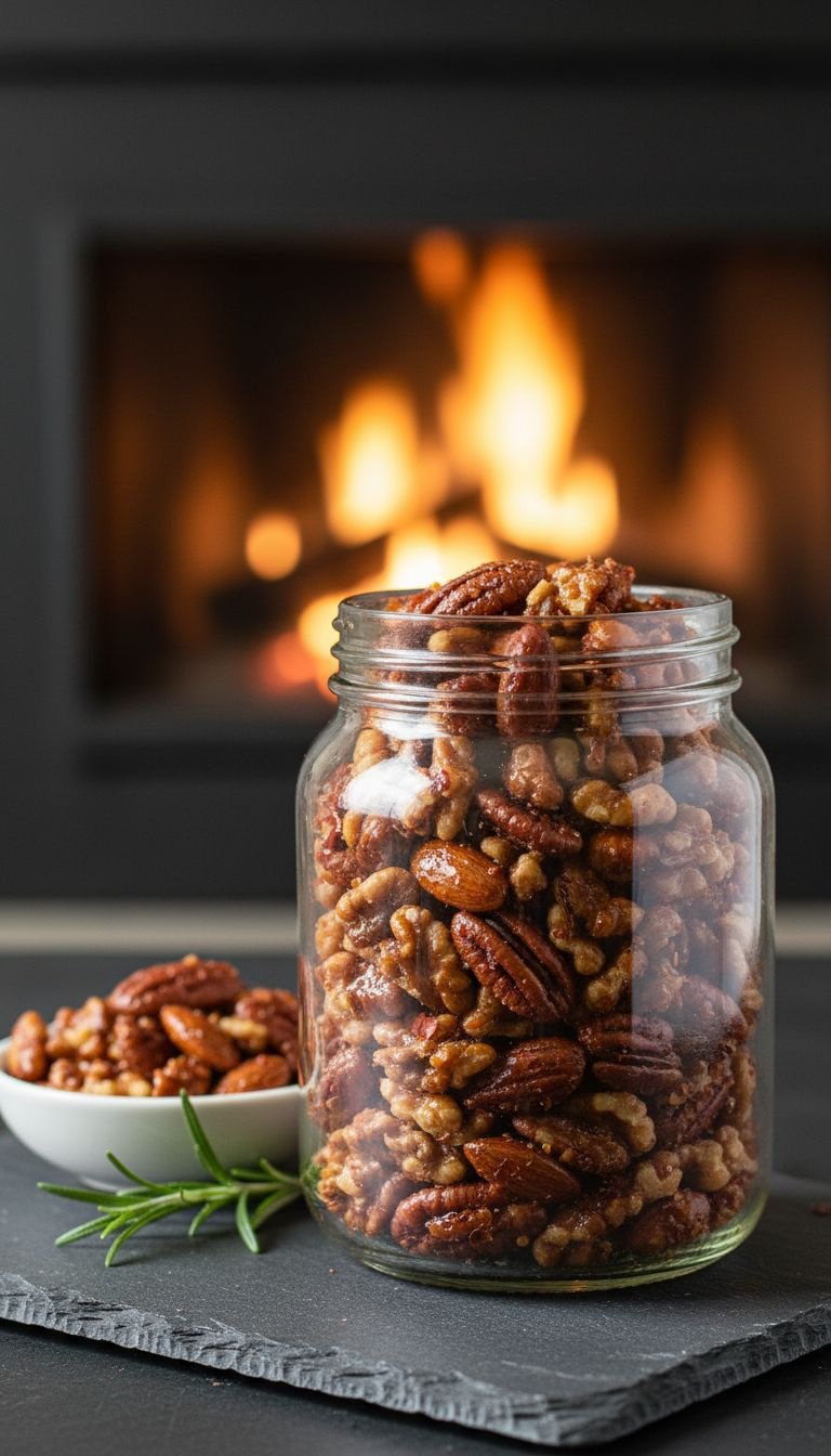 Jar of homemade bone-shaped peanut butter dog treats with a plaid ribbon, a perfect DIY gift for pets.