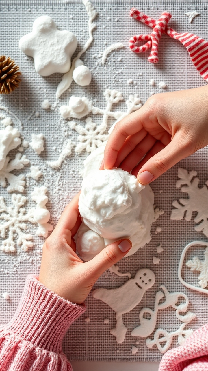 Low-angle shot of a miniature cobblestone path covered in chunky kosher salt to look like a freshly salted, icy road.