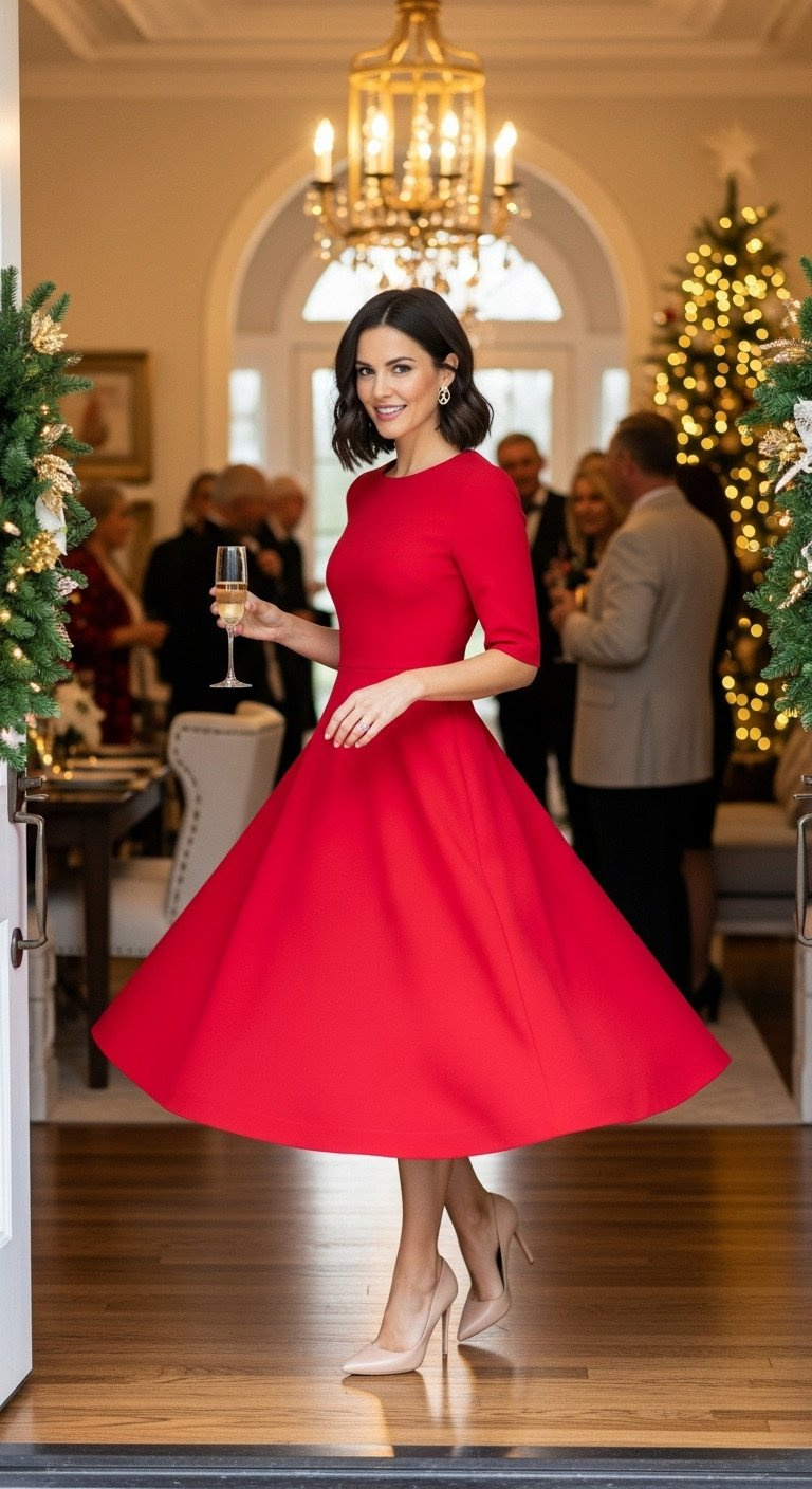 Man in a chunky charcoal gray turtleneck and black trousers reads a book in a cozy, book-lined study by a warm fireplace.
