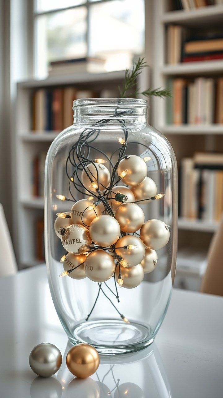 Top-down flat lay of a DIY Christmas wreath made from green Christmas light wire, eucalyptus, and red berry sprigs.
