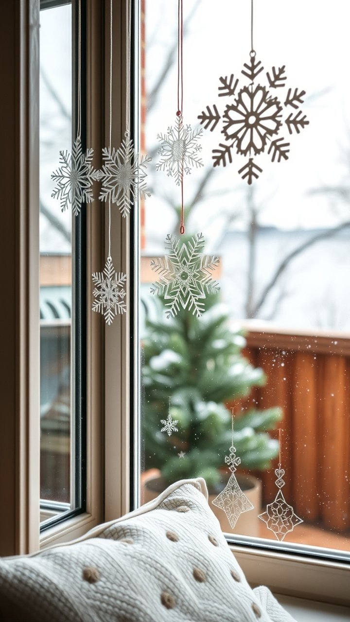 View from inside a car of colorful Christmas lights creating a beautiful bokeh effect through a rain-covered windshield.