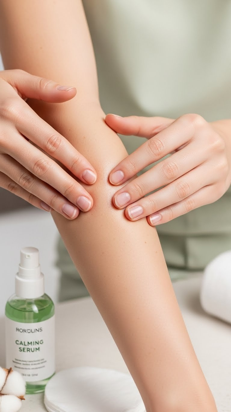 Calm blemish-free skin being gently touched showing relief from hair removal irritation
