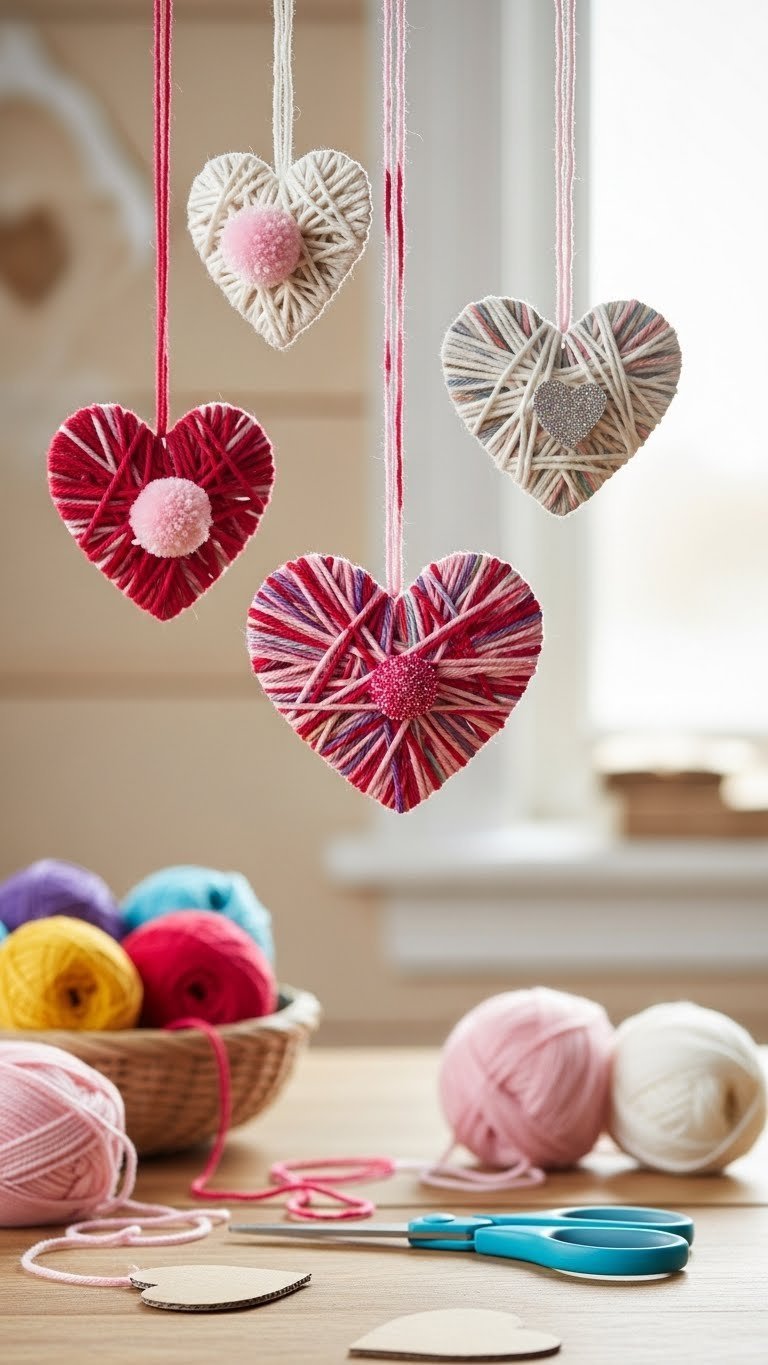 Children posing playfully with heart props in a DIY Valentine's Day photo booth with festive backdrop