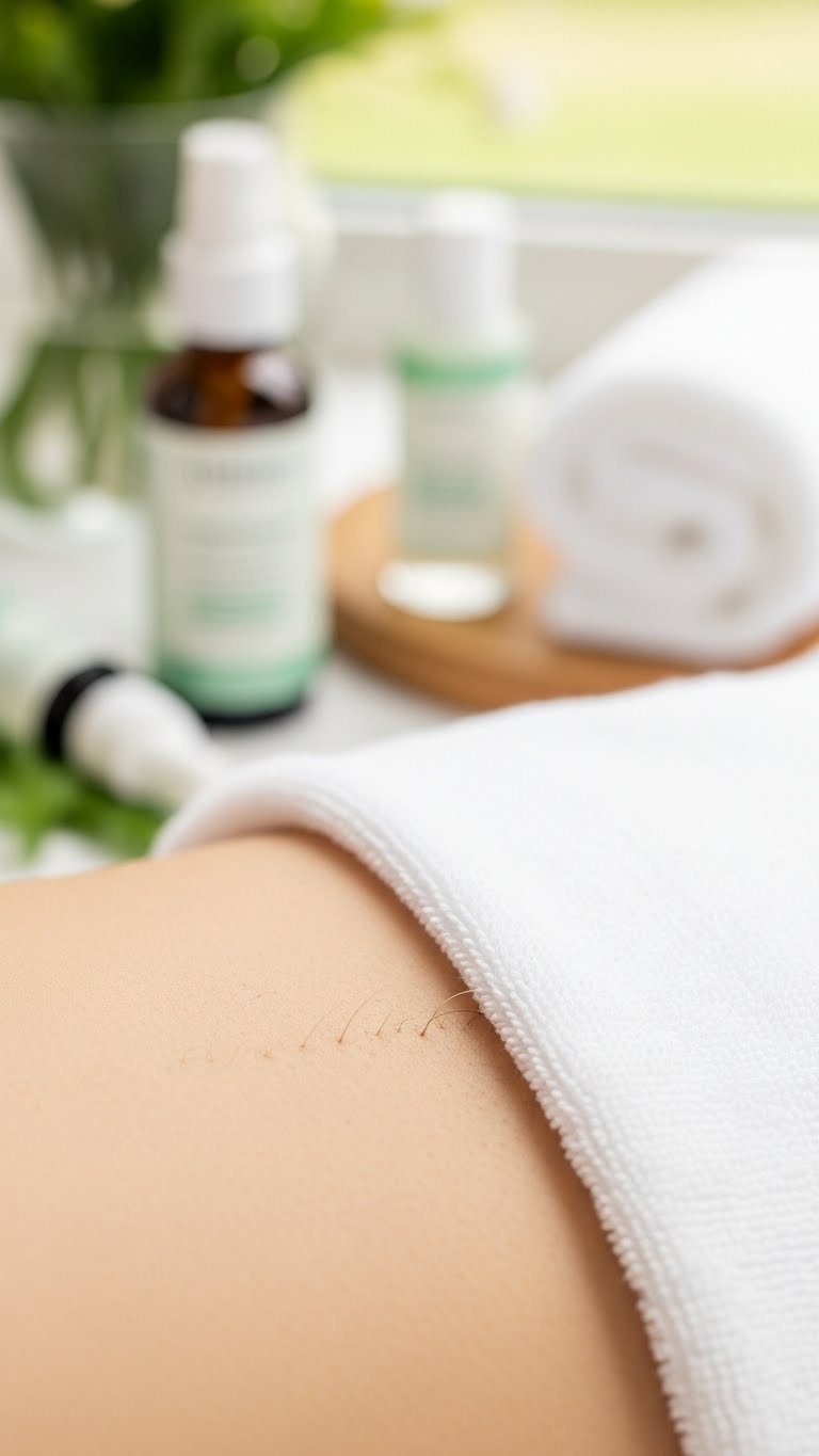 Close-up of smooth skin with fine hair regrowth beginning after depilatory cream use