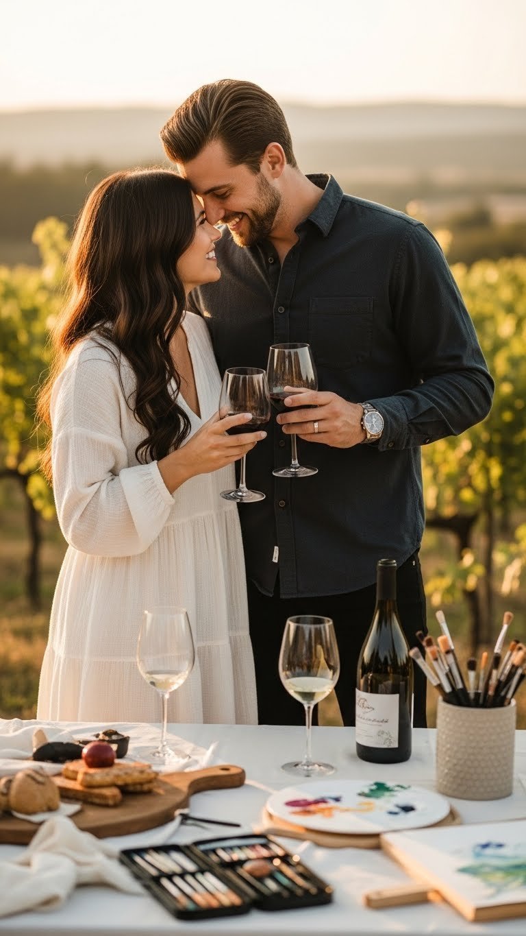 Couple enjoying personalized cooking class experience with golden hour lighting in rustic kitchen setting.