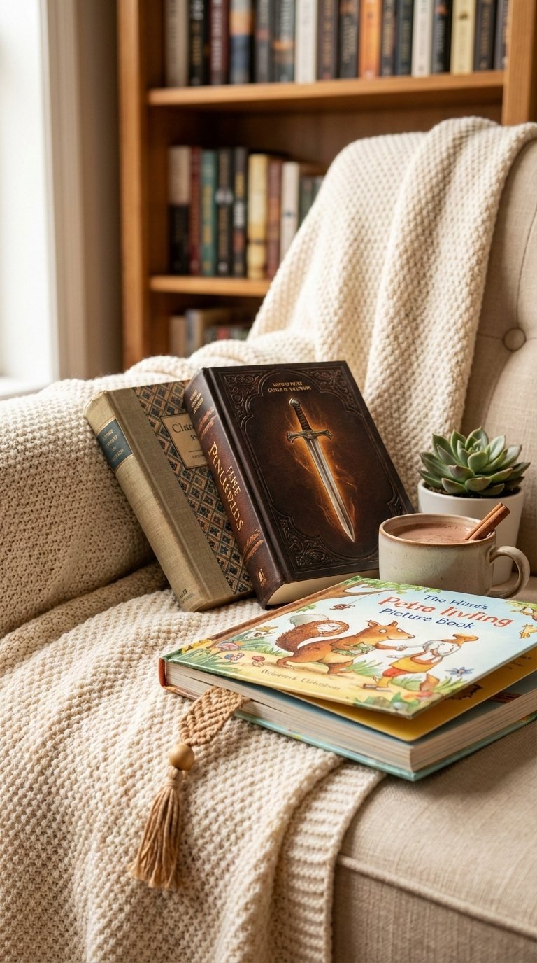 Engaging books suitable as student gifts arranged on cozy blanket with warm reading atmosphere