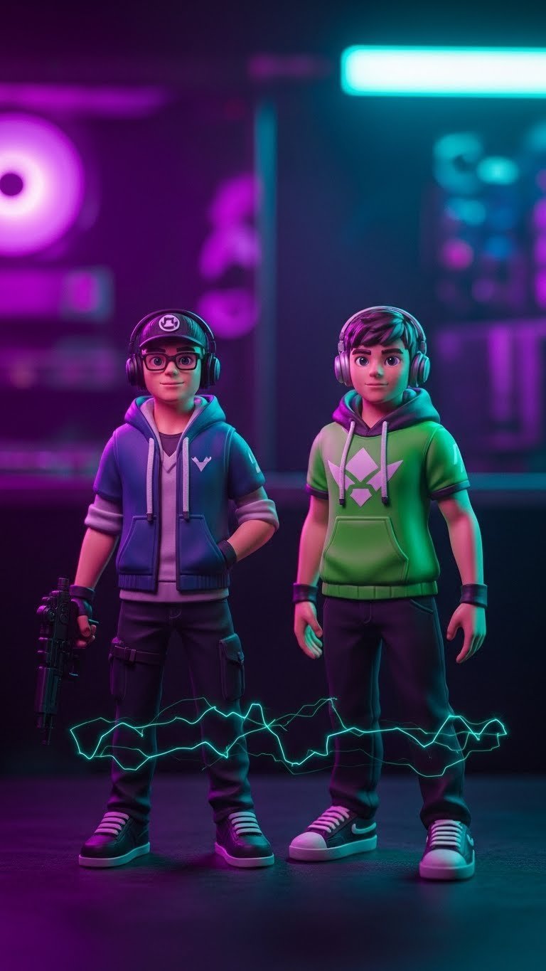 Gaming-themed matching PFPs featuring iconic video game characters against dark tech-inspired background