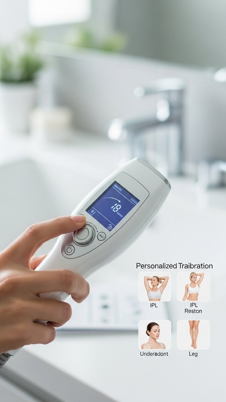 Hand adjusting IPL device intensity settings for personalized treatment across different body zones