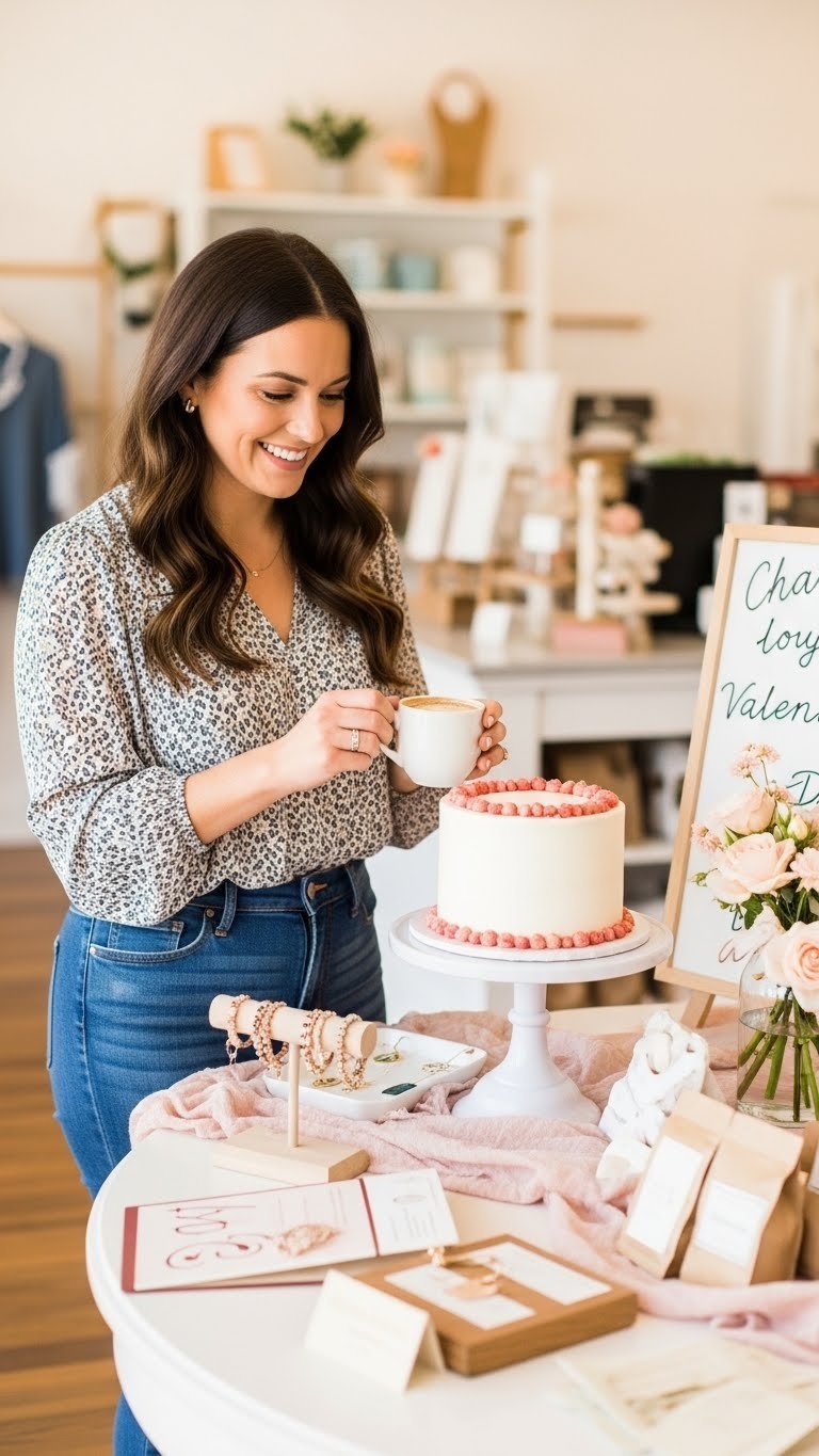 Influencer collaboration featuring local boutique jewelry try-on session in charming café setting.