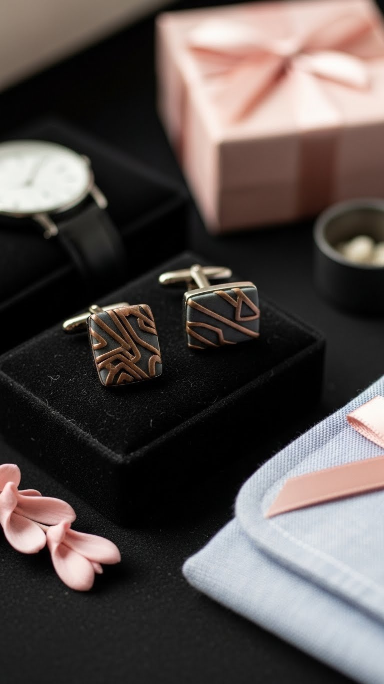 Intricate polymer clay pendant with geometric inlay resting on black velvet cloth background.