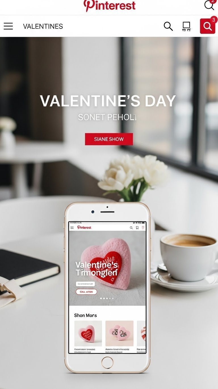 Mobile-responsive Valentine's Day landing page displayed on smartphone with clean product imagery.