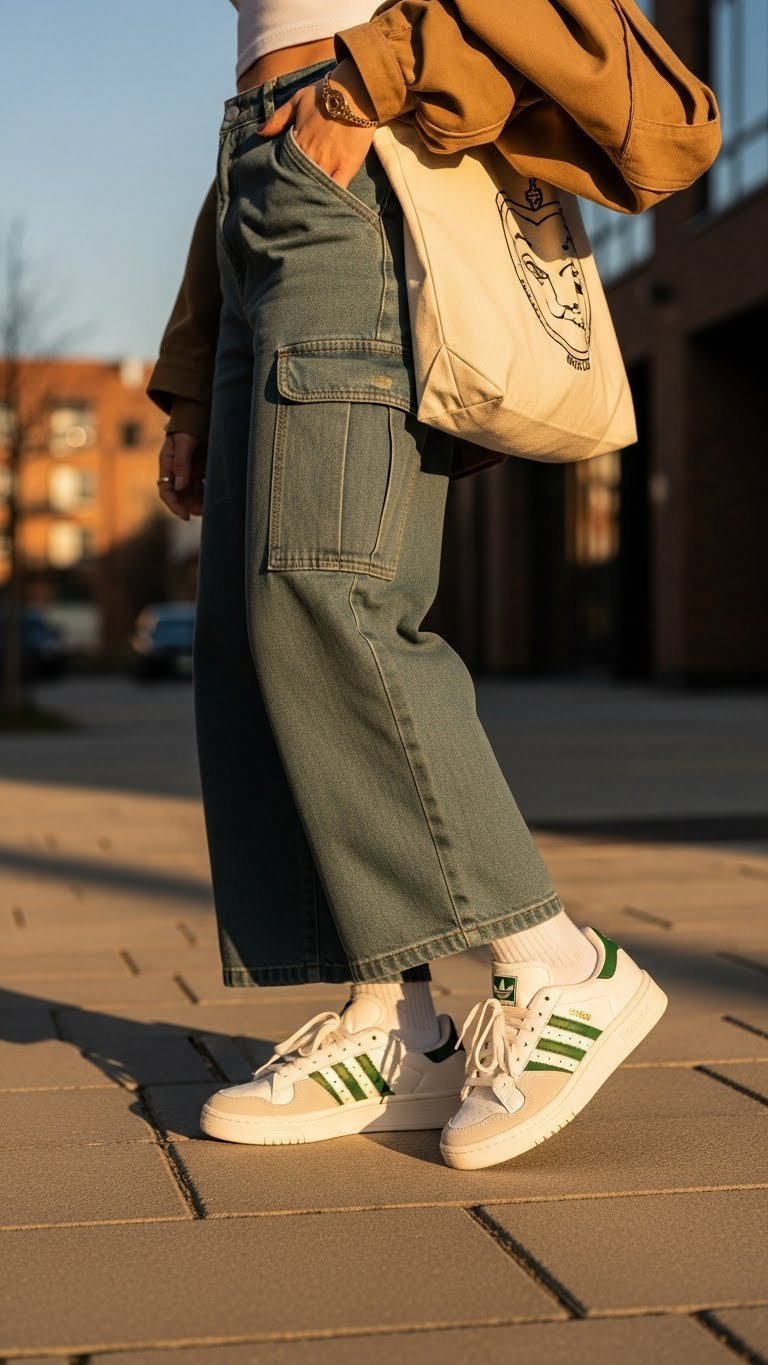 Person wearing Adidas Campus 00s Valentine's Day sneakers, showcasing chunky silhouette with a stylish streetwear outfit.