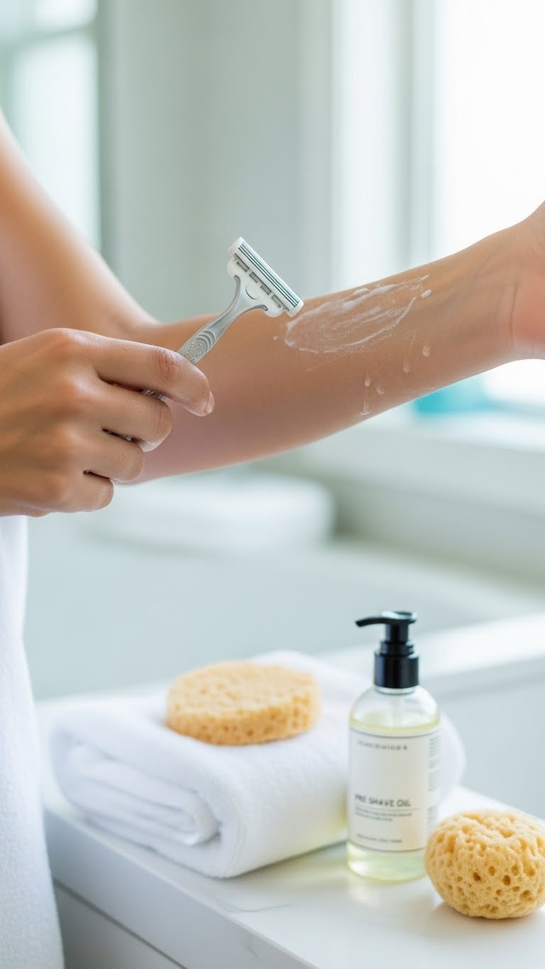 Pre-treatment preparation with razor and skincare for laser hair removal session