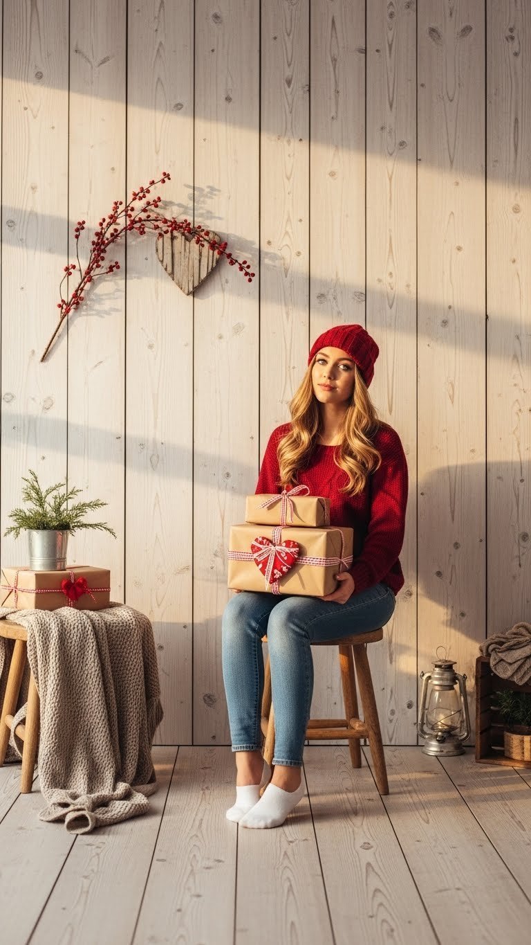 Rustic wooden plank Valentine's Day backdrop with reclaimed wood texture and subtle holiday decorations