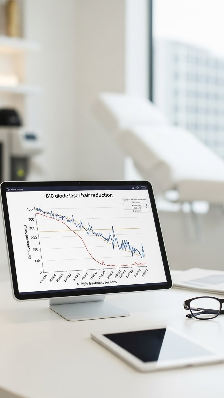 Scientific graph showing downward trend of hair reduction over multiple laser treatment sessions