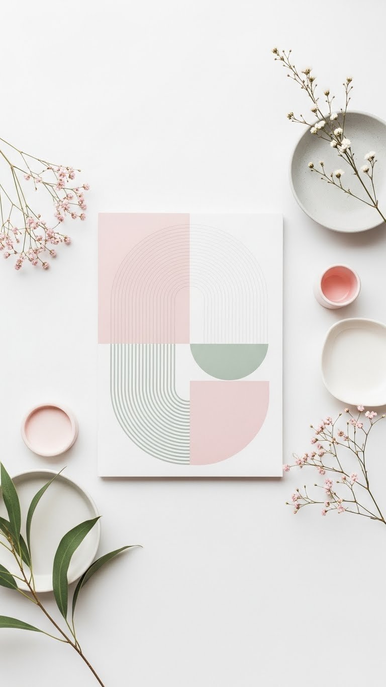 Top-down flat lay of minimalist matching PFPs with symmetrical abstract shapes on crisp white background