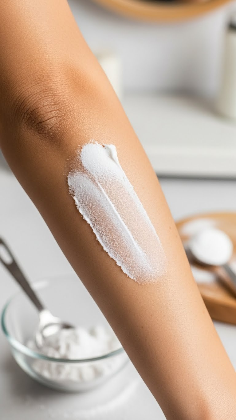Vaseline baking soda paste with granular texture applied to skin for gentle exfoliation