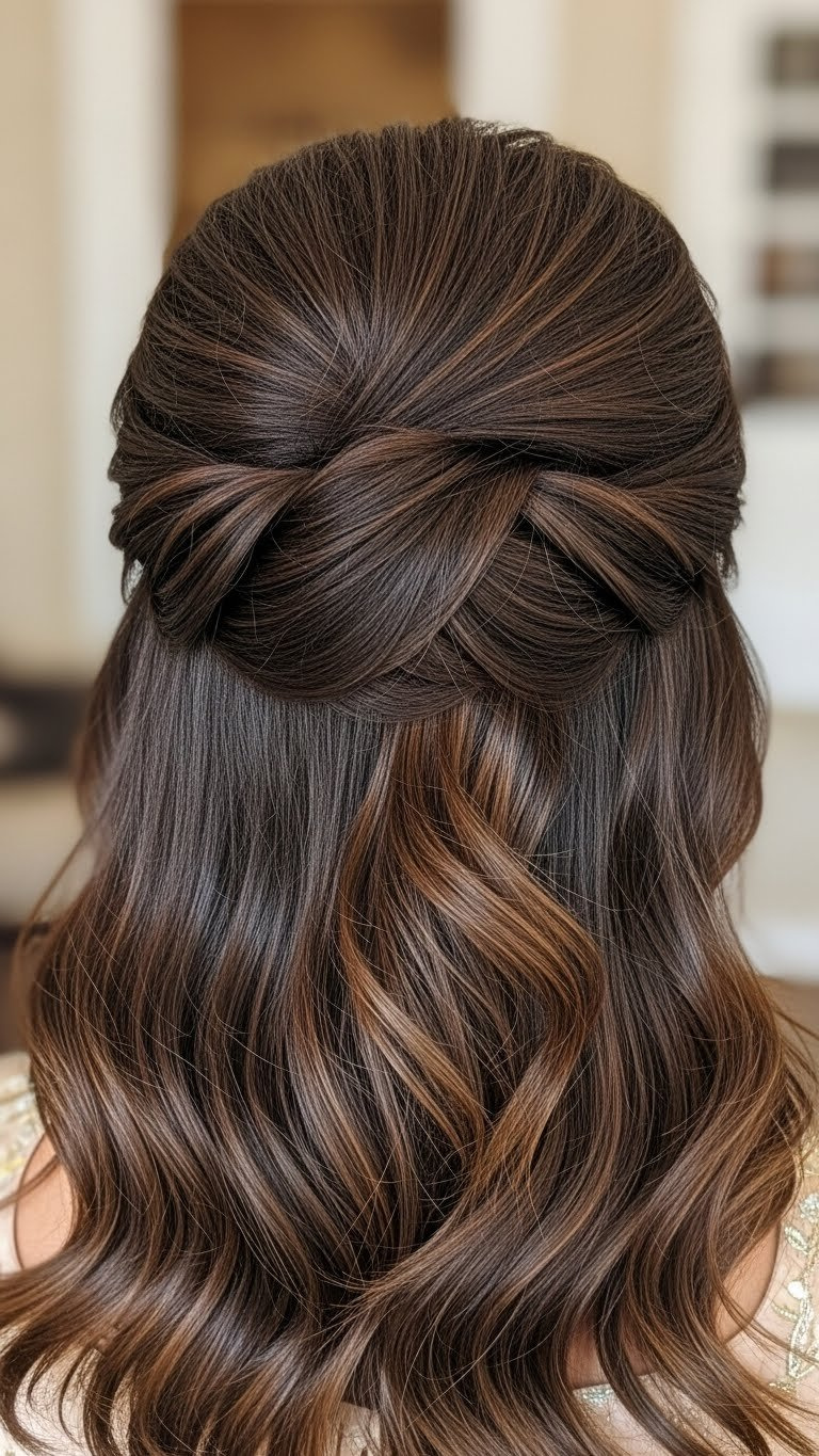 Classic front puff hairstyle with voluminous crown lift and flowing open hair for Indian elegance