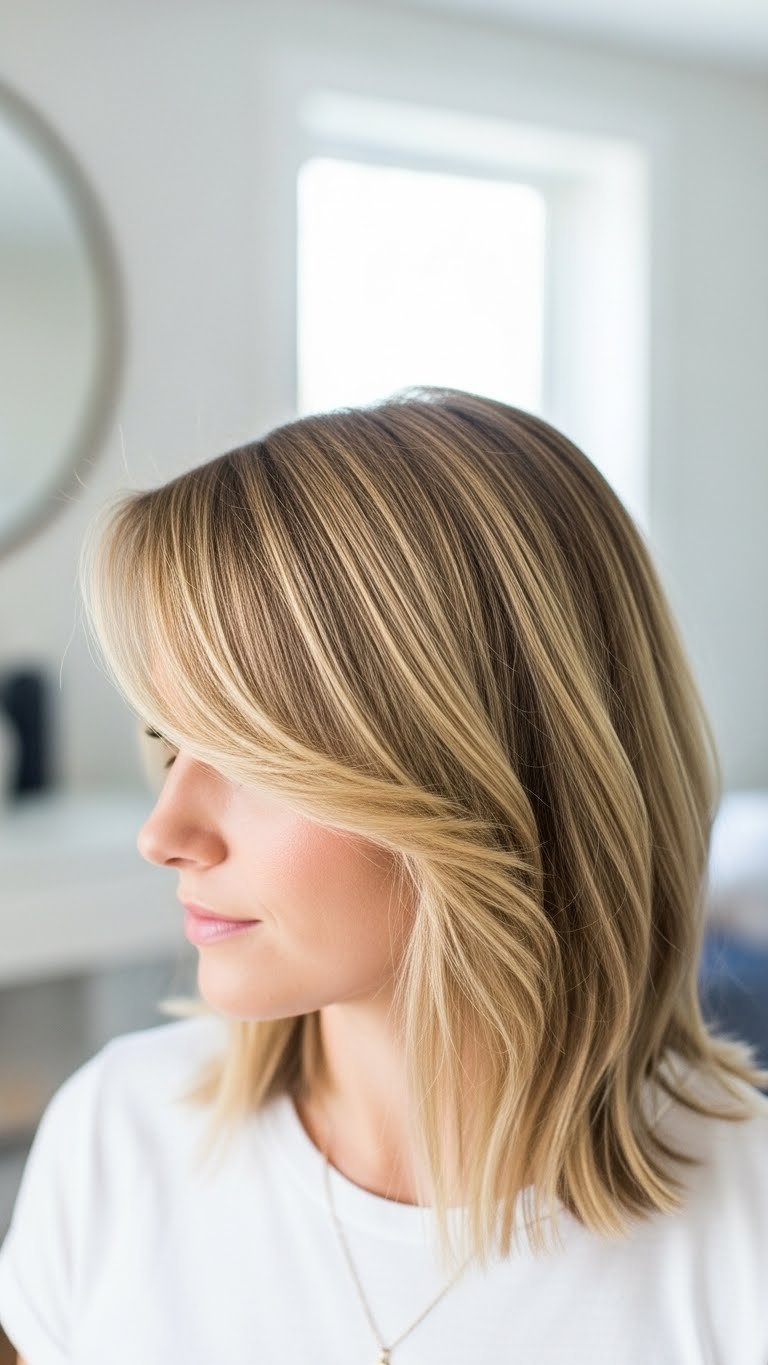 Deep side part hairstyle with blonde hair refreshing oily styles and adding volume
