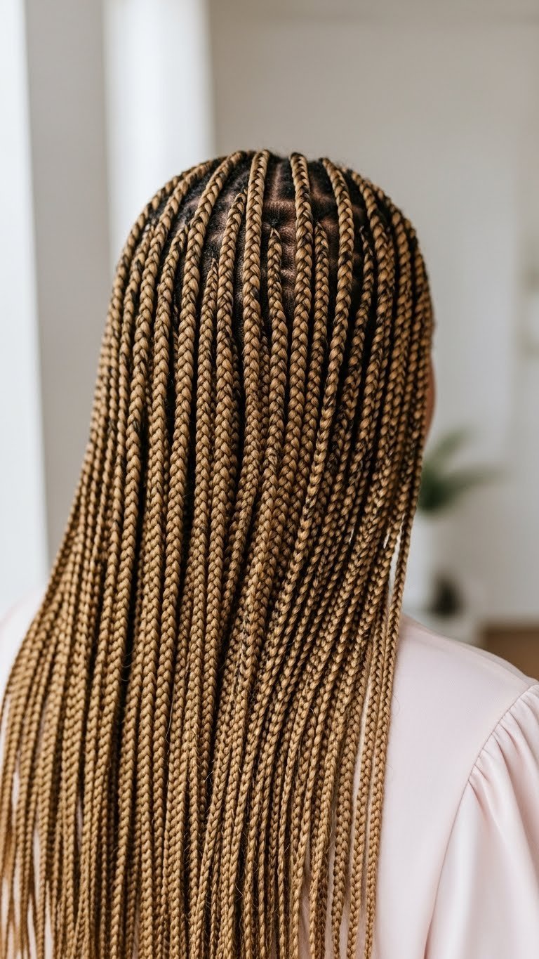 Delicate micro braids showcasing uniform intricate protective style blending with natural hair texture