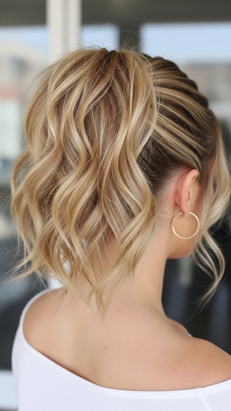 Dynamic back view of voluminous textured high ponytail with natural movement and bounce