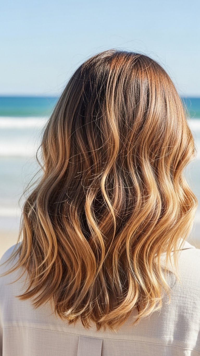 Gentle beach waves created without heat adding volume and texture to thin hair in coastal setting