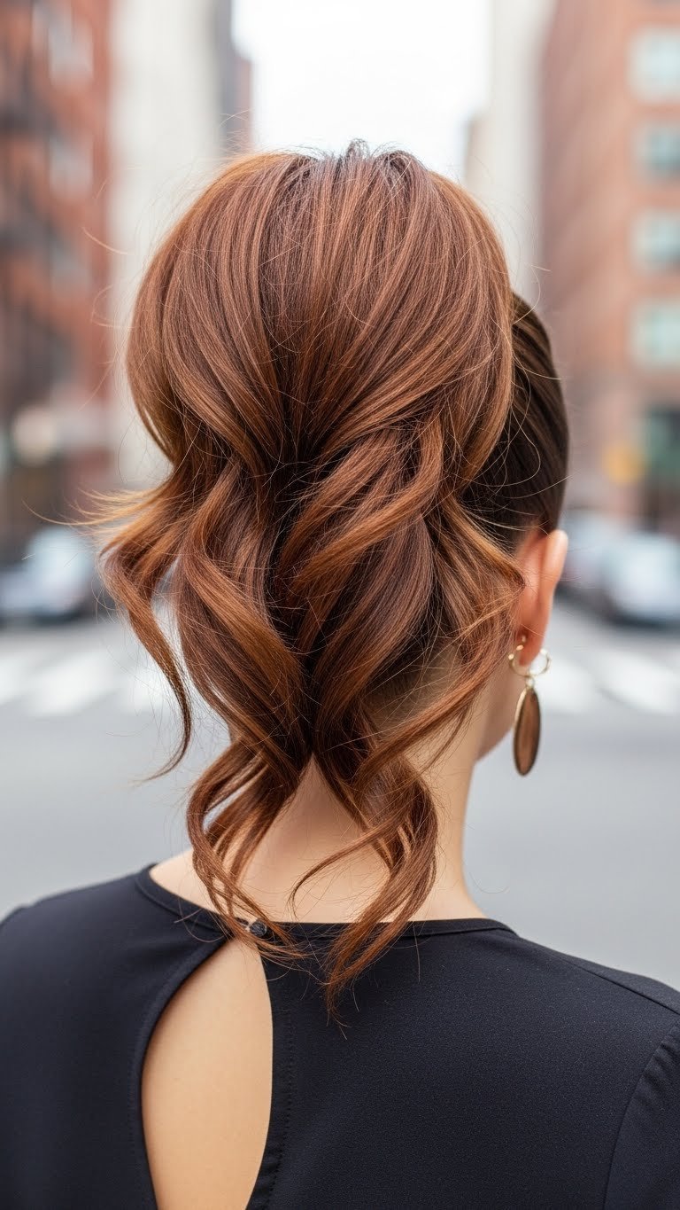 High voluminous ponytail hairstyle creating fullness illusion for thin hair against urban backdrop