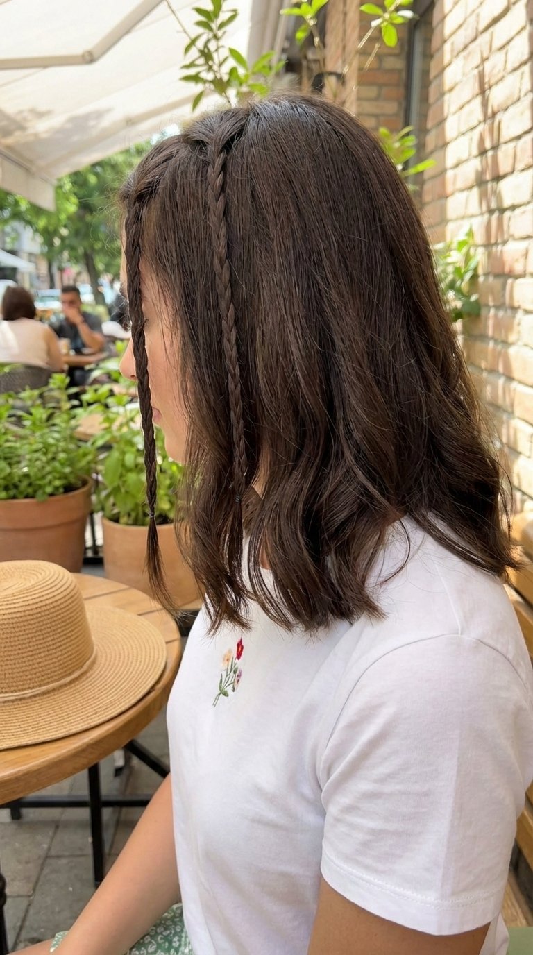 Jennie Kim's braided face-frame hairstyle with delicate braids framing flowing medium-length hair