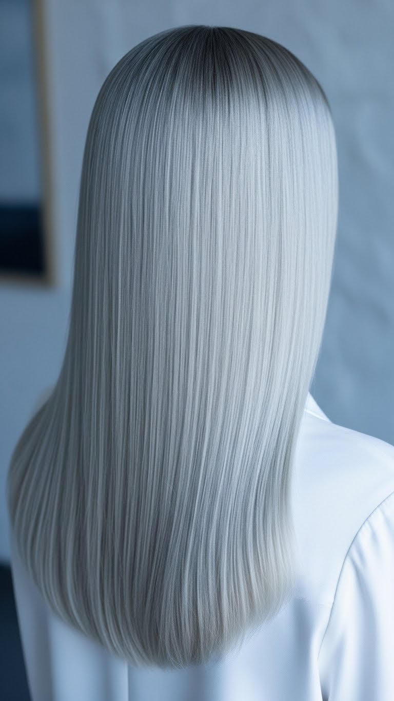 Perfectly sleek straight medium length hair with brilliant shine and smooth texture