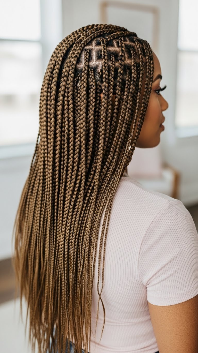 Seamless feed-in braids showcasing natural transition and smooth sculpted appearance with neat partings