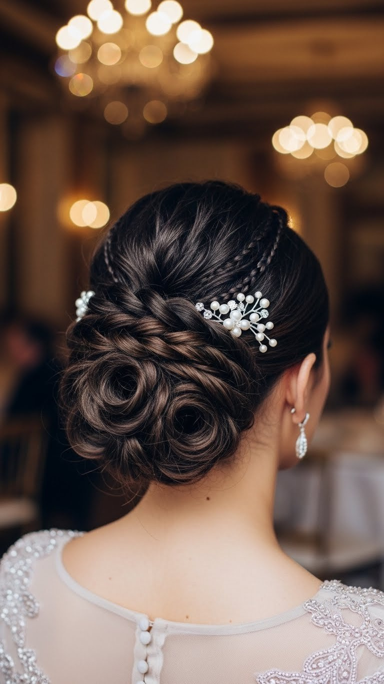 Sophisticated knotless braids updo for formal occasions with elegant twists
